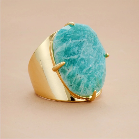 Gold Statement Ring with Turquoise Stone - Picture 3 of 4